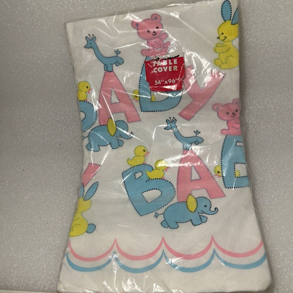 Vintage Tuttle Express Table Cover cloth Paper Baby Shower Party NIP New 54x96”